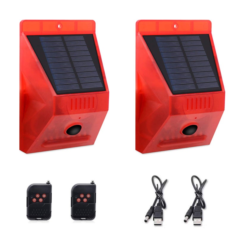 ChunHee Solar Motion Sensor Alarm Outdoor,Solar Alarm Motion Detector with Sound, 129db Sound Security Siren IP65 Waterproof Protected for Villa, Chicken coop, Farm, Yard, 2 Pack - Image 1